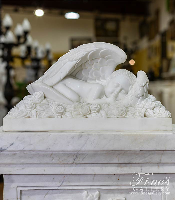 Marble Memorials  - Marble Kneeling Angel Memorial - MEM-406
