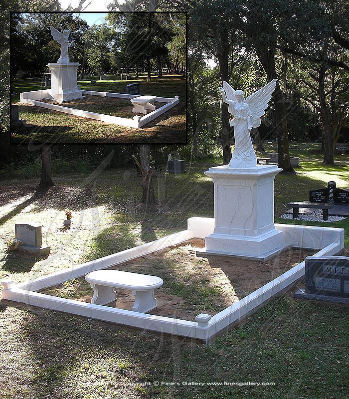 Marble Memorials  - Marble Angel Monument W/Bench  - MEM-294