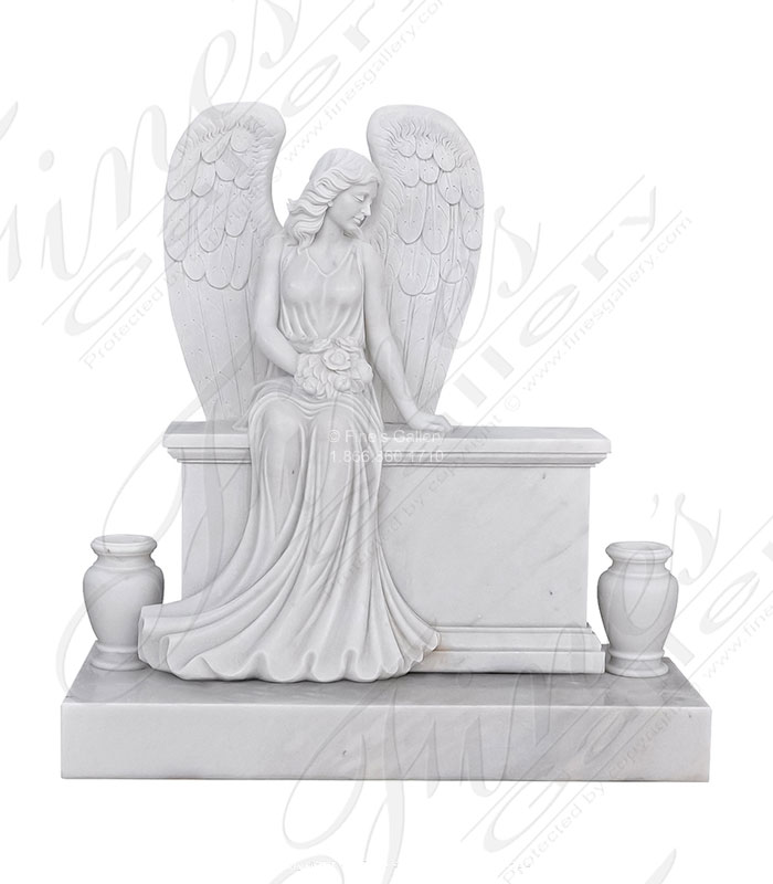 Marble Memorials  - Solemn Angel Marble Memorial - MEM-050