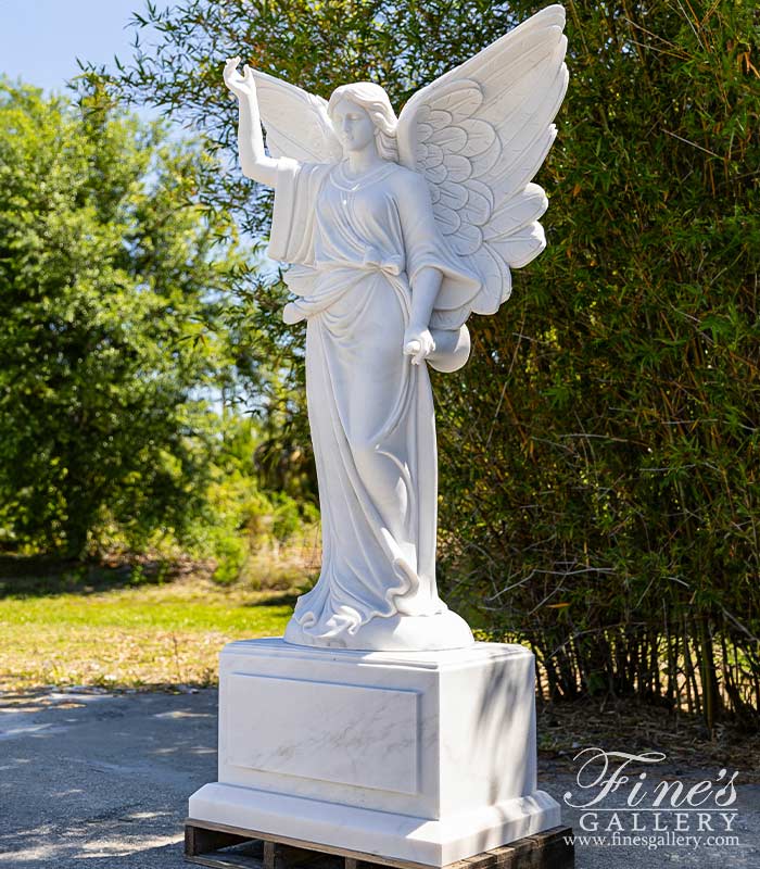 Marble Memorials  - Light Cream Marble Angel With Trumpet - MEM-449