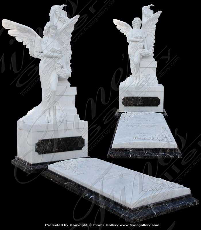Marble Memorials  - Marble Female Angel Memorial - MEM-095