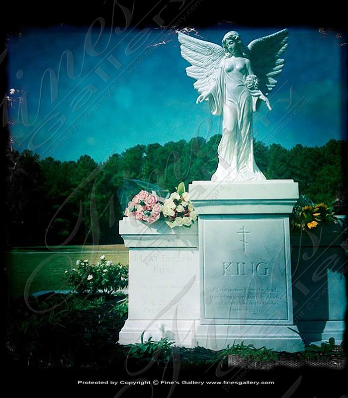 Marble Memorials  - Marble Angel Memorial Statue - MEM-394