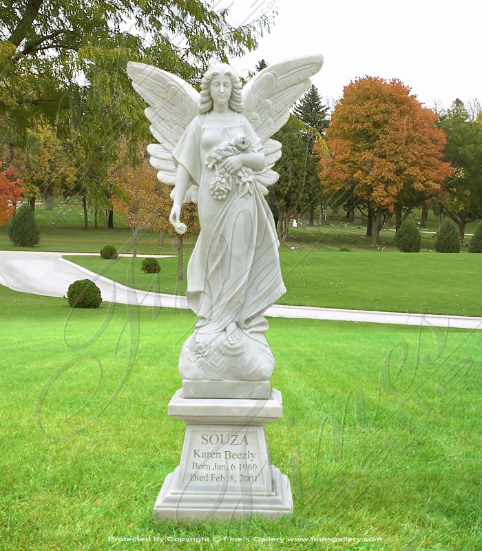 Marble Memorials  - White Marble Angel Memorial - MEM-387