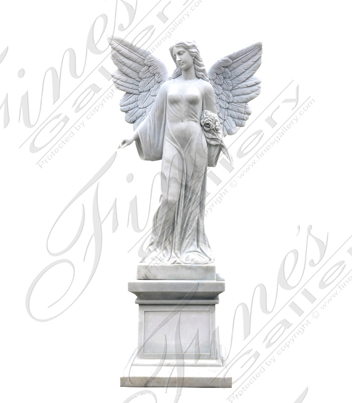 Marble Memorials  - White Marble Angel Memorial - MEM-387