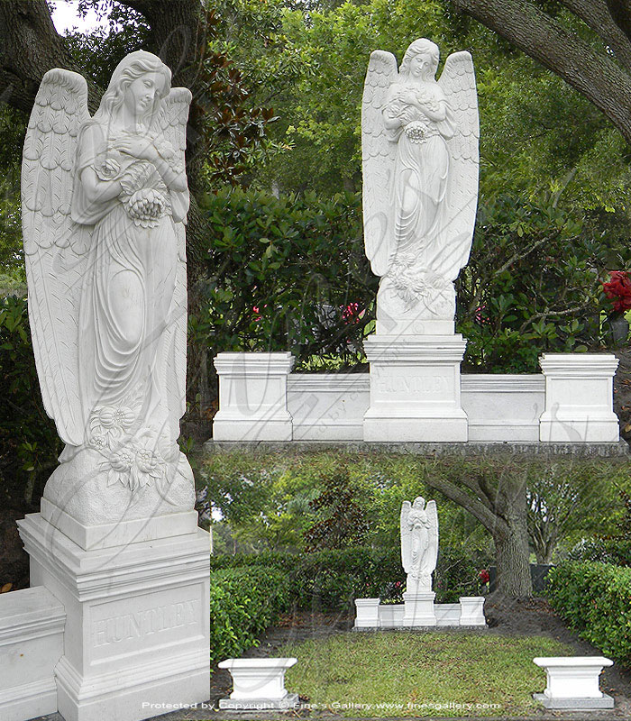 Marble Memorials  - White Marble Angel Memorial - MEM-387