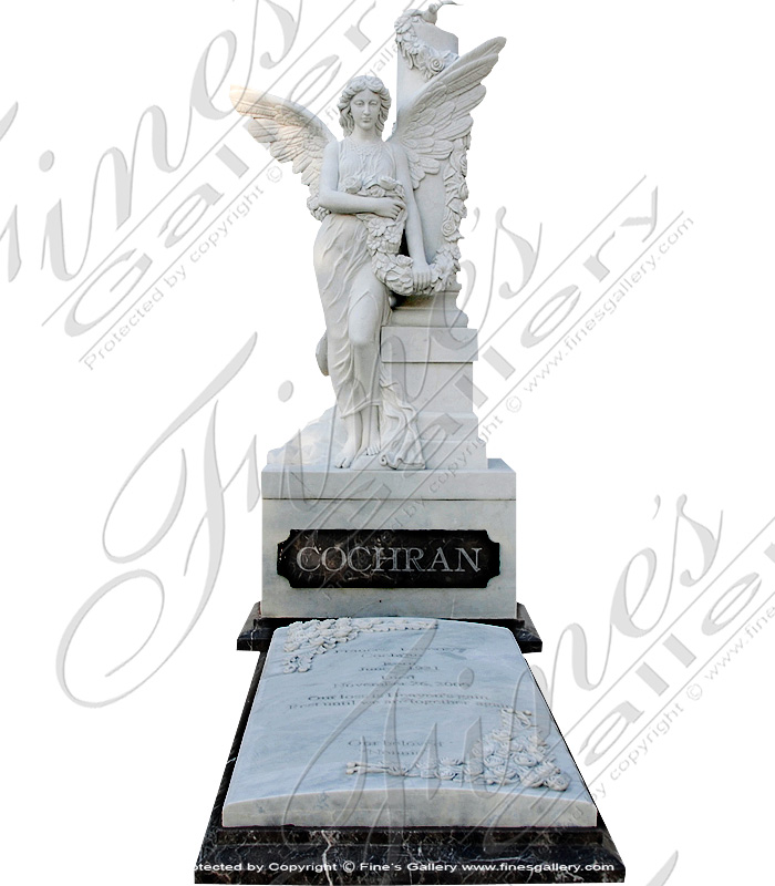 Marble Memorials  - Marble Female Angel Memorial - MEM-095