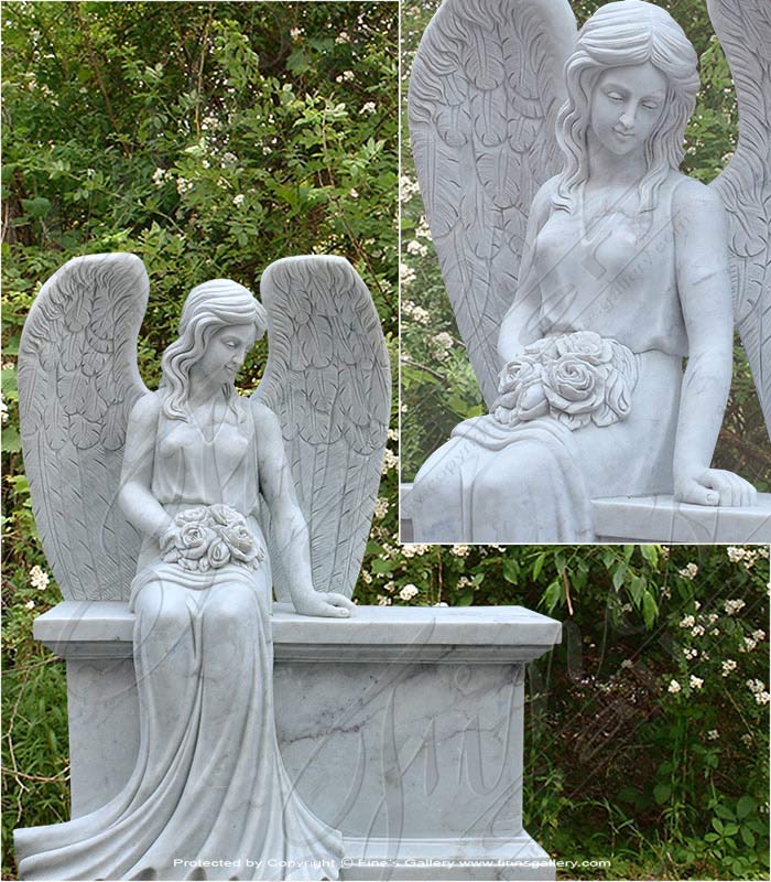 Marble Memorials  - Two Person Angel Marble Monument - MEM-437