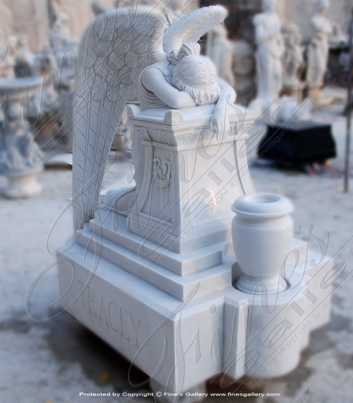 Marble Memorials  - Perlato White Weeping Angel Memorial - MEM-423
