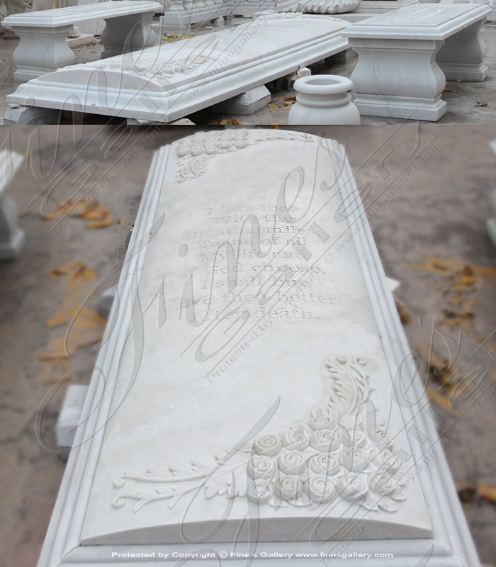 Marble Memorials  - Floral Garland Holy Cross Marble Memorial - MEM-141