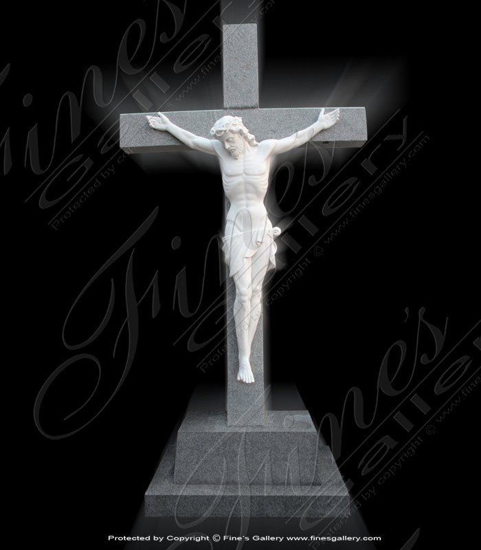 Marble Memorials  - Floral Garland Holy Cross Marble Memorial - MEM-141