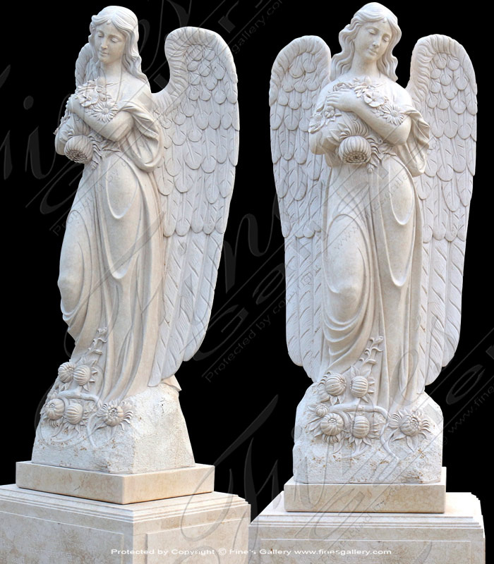 Marble Memorials  - White Marble Angel Memorial - MEM-387