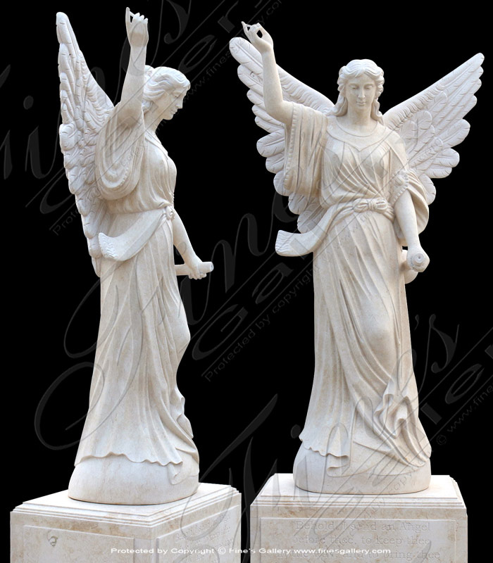 Search Result For Marble Memorials  - Light Cream Marble Angel With Trumpet - MEM-449