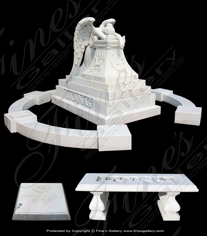 Marble Memorials  - Perlato White Weeping Angel Memorial - MEM-423