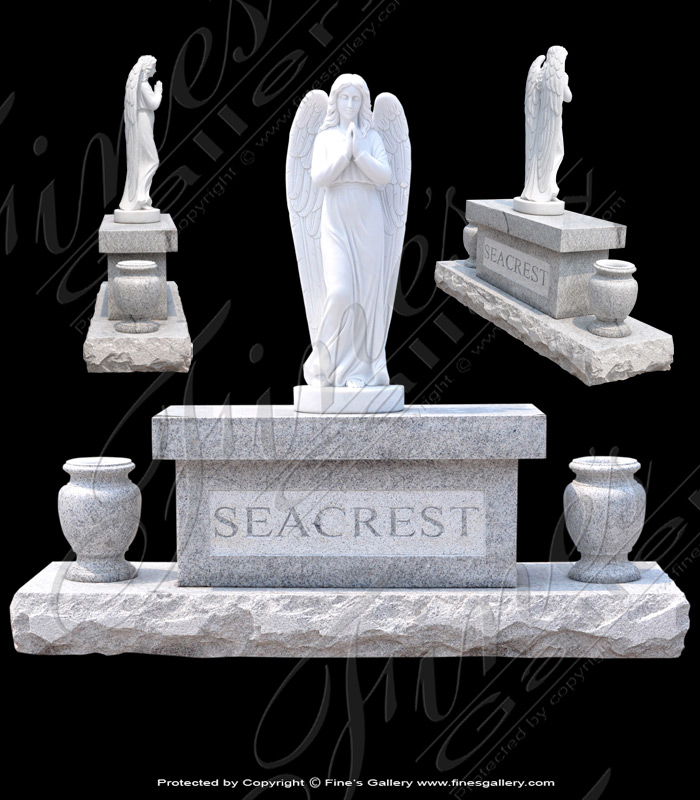 Marble Memorials  - Life-size Peaceful Angel Marble Memorial - MEM-404