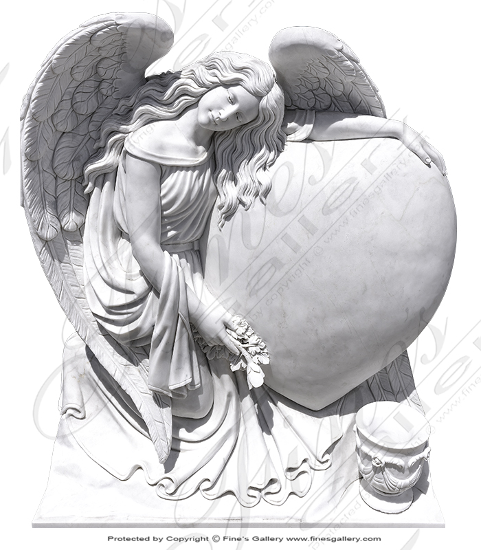 Marble Memorials  - Marble Angel W Heart Memorial - MEM-473