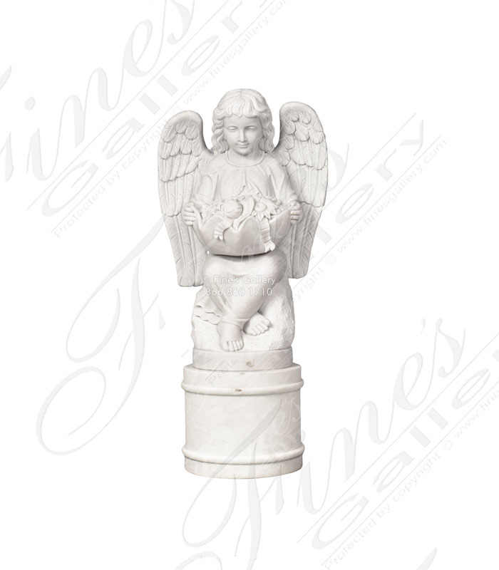 Marble Child Angel with Flowers Monument