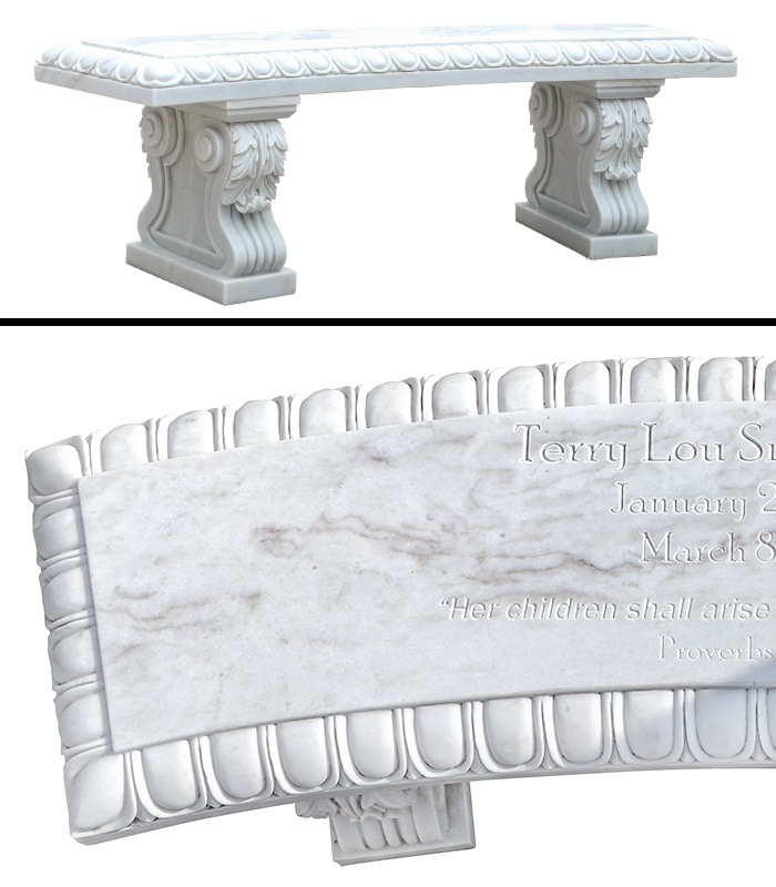 Marble Memorials  - Bench Monument In Natural Statuary White Marble - MEM-482