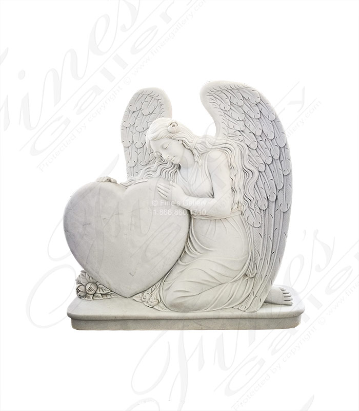 Marble Memorials  - White Marble Angel Hearth Monu - MEM-485