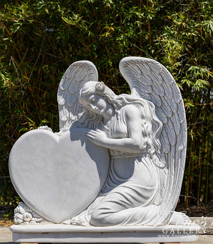 Marble Memorials  - White Marble Angel Hearth Monu - MEM-485