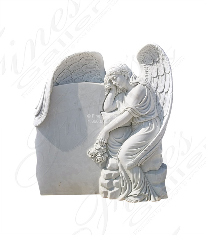 Marble Memorials  - Weeping Angel Headstone - MEM-486