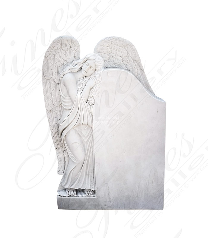 Marble Memorials  - Peaceful Angel White Marble He - MEM-487