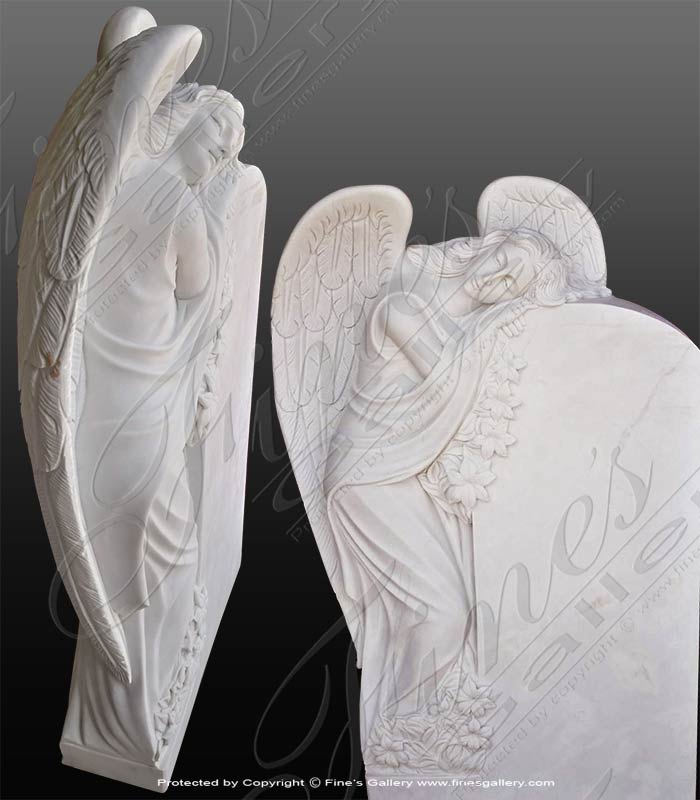 Marble Memorials  - White Marble Angel Memorial - MEM-488