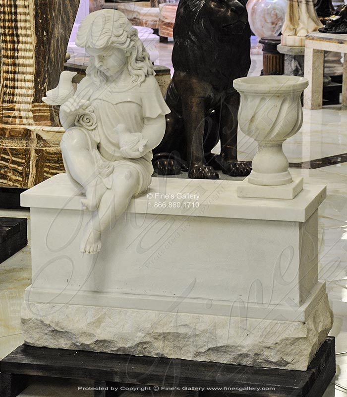 Marble Memorials  - Marble Girl With Birds Memoria - MEM-495