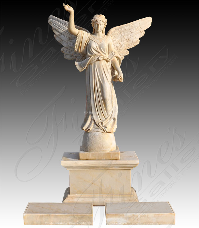 Marble Memorials  - Angel With Trumpet Marble Memorial - MEM-496