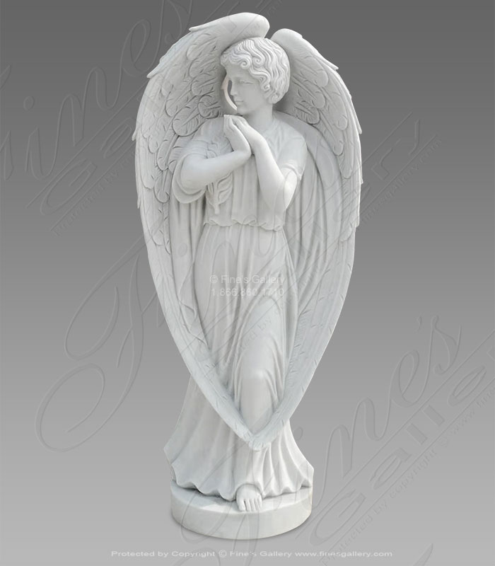 Marble Memorials  - Long Winged Marble Angel Monument - MEM-502