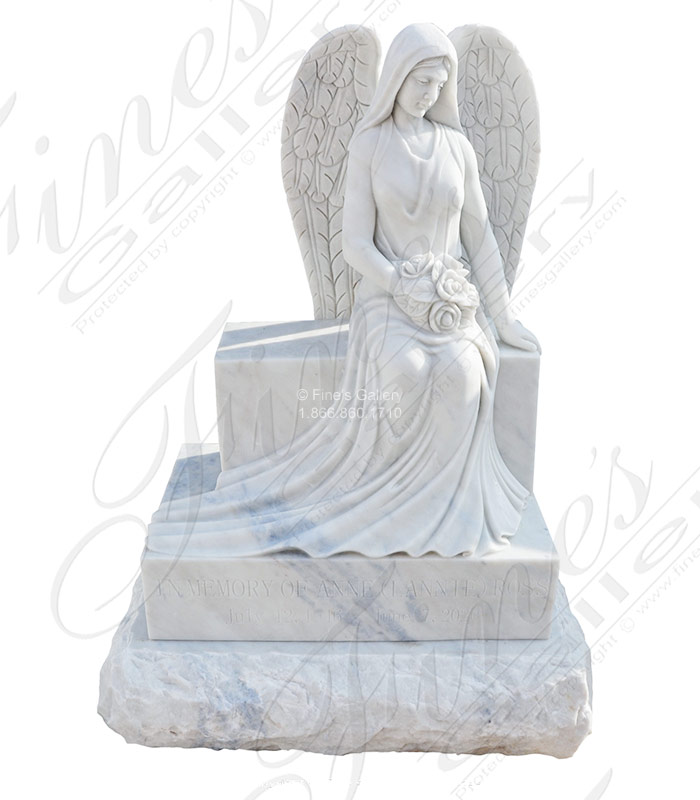 Marble Memorials  - Angel On Bench With Rocky Sub Base - MEM-513