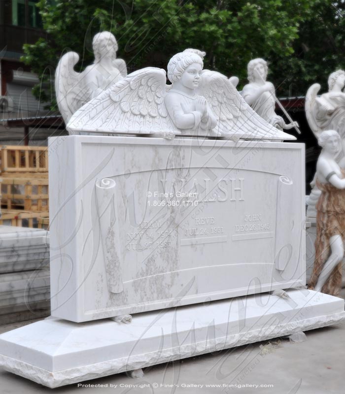 Marble Memorials  - Praying Angel Statuary Marble Monument At 10 Feet Wide - MEM-516