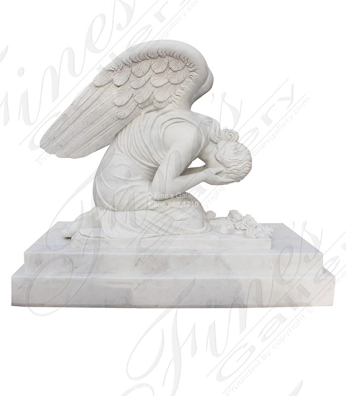 Marble Memorials  - Marble Memorial Of A Sorrowful Weeping Angel In Solid White Marble - MEM-523
