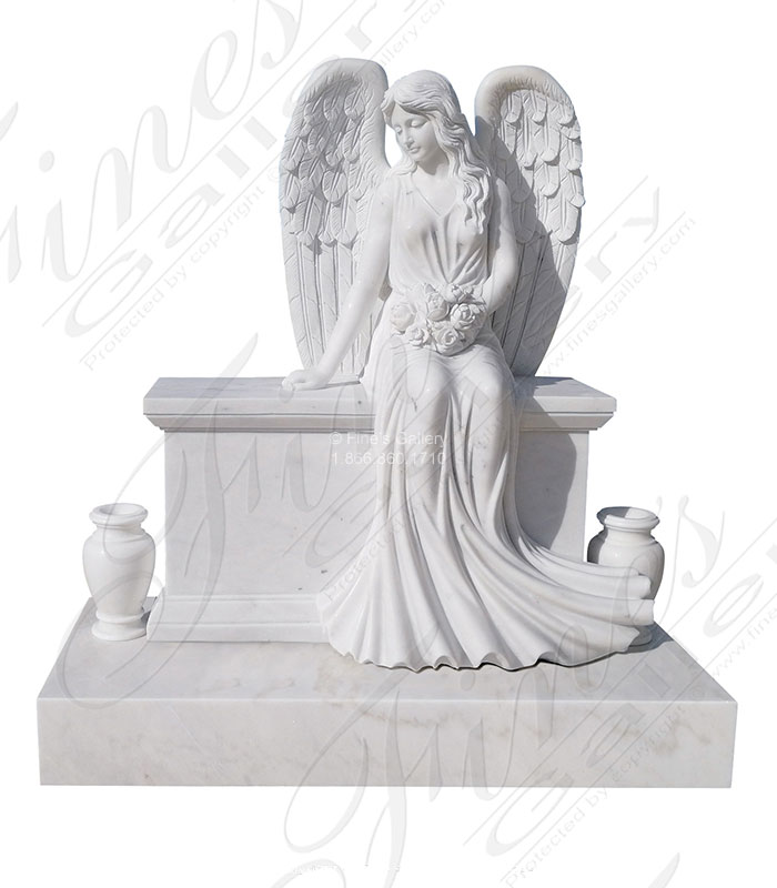 Outstanding Quality Carved Marble Angel Monument, Sub Base and Urns