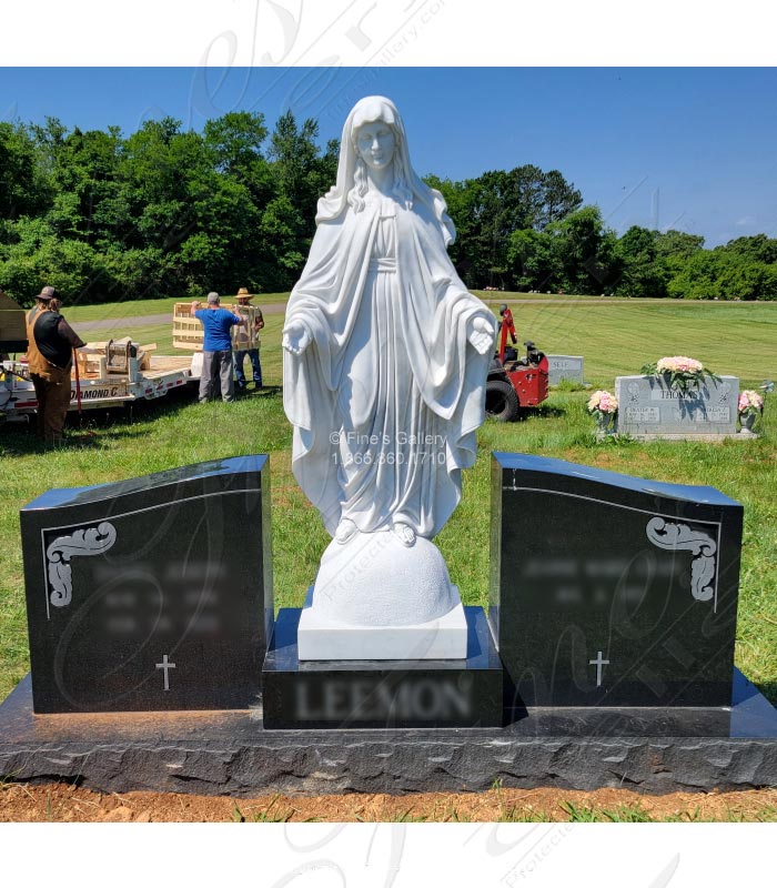 Marble Memorials  - Immaculate Conception Marble Statue And Granite Headstone - MEM-529