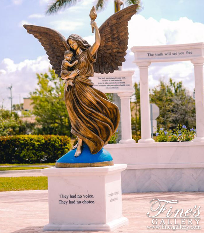 Marble Memorials  - Guardian Angel Of Freedom Bronze And Marble Monument - MEM-530