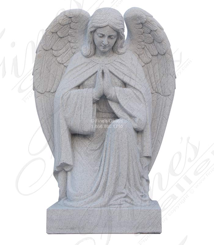 Marble Memorials  - Angel Monument In Imperial Gray Granite - MEM-535