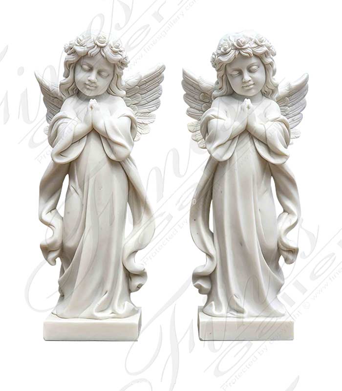 Marble Memorials  - 39 Inch Tall Praying Child Angels - MEM-538