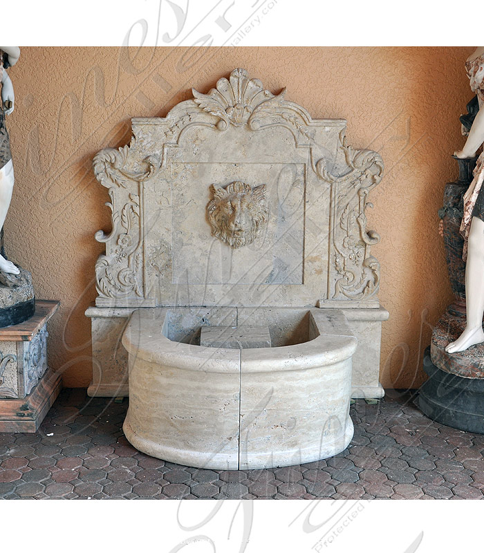 Search Result For Marble Fountains  - Majestic Flora Lionhead Marble Wall Fountain - MF-440