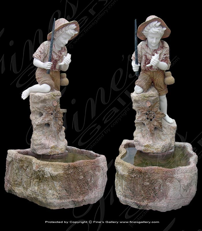 Marble Fountains  - Little Fisherman Marble Fountain - MF-1117