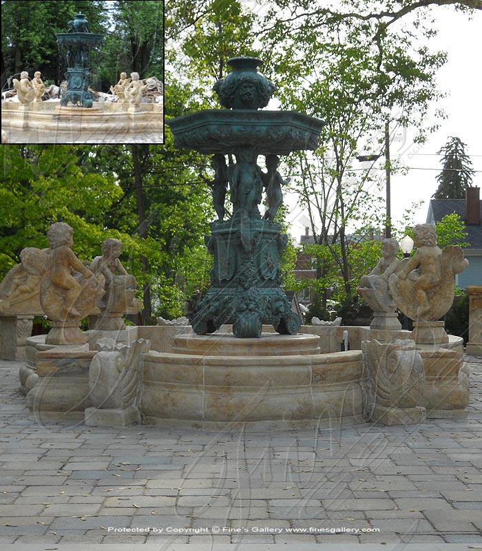 Marble Fountains  - Antique French Style Marble And Bronze Fountain - MF-1205