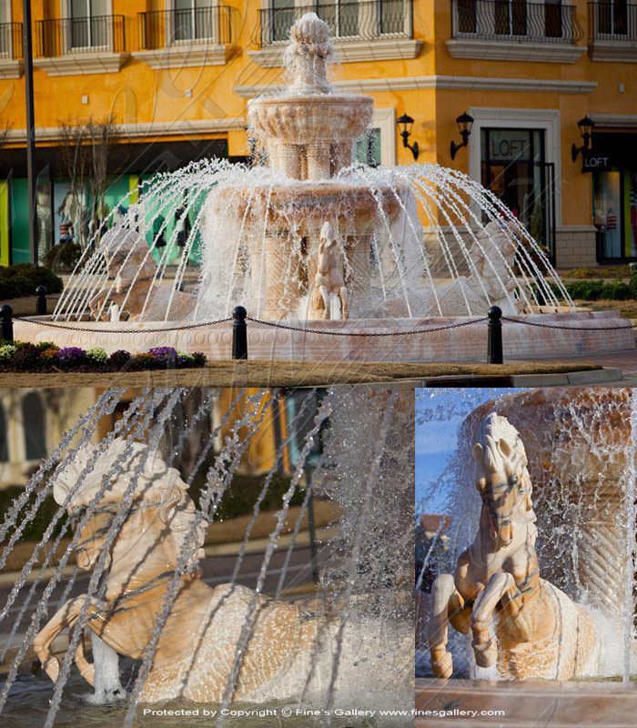 Marble Fountains  - Roman Horses Marble Fountain - MF-1002