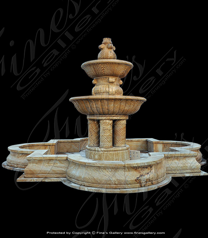 Marble Fountains  - Two Tiered Spiral Column Fountain In Granite - MF-1305