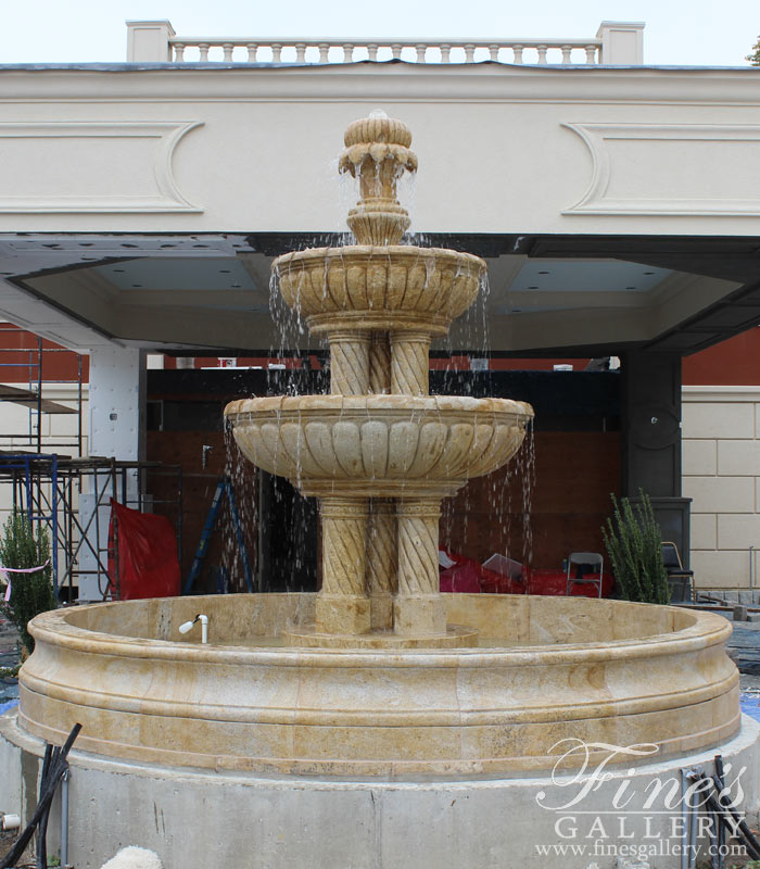 Marble Fountains  - Two Tiered Spiral Column Fountain In Granite - MF-1305