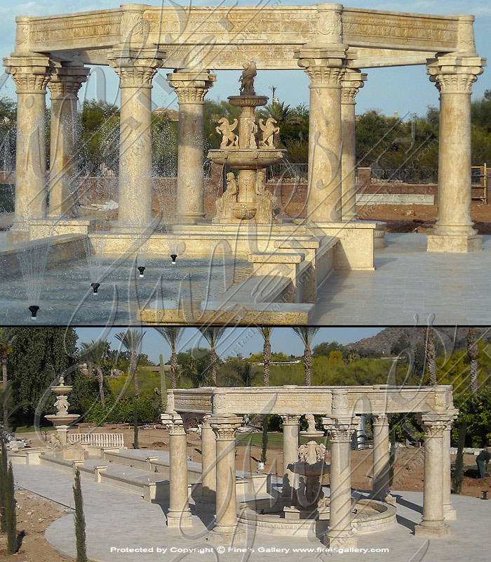 Marble Fountains  - Monumental Granite Ladies And Lions Fountain - MF-1339
