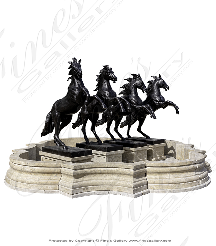 Marble Fountains  - Rearing Horses Grecian Marble Fountain - MF-1230
