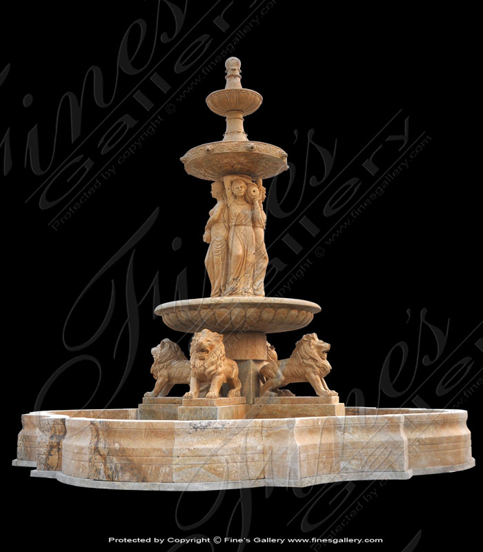 Marble Fountains  - Marble Cherubs And Lions Estate Fountain - MF-556