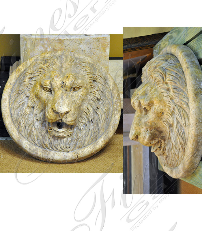 Marble Fountains  - Travertine Lion Wall Fountain - MF-491