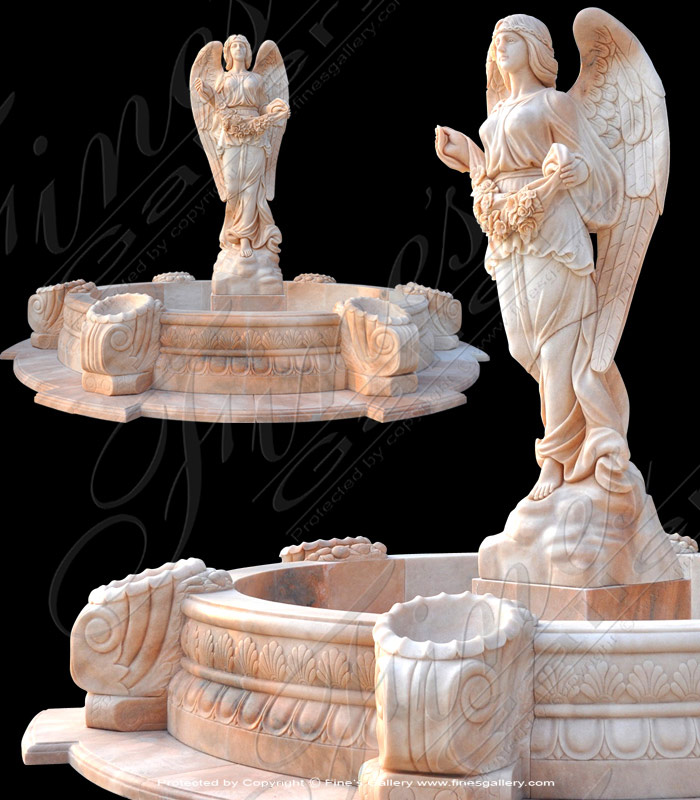 Marble Fountains  - Pink Marble Angel Fountain - MF-1400