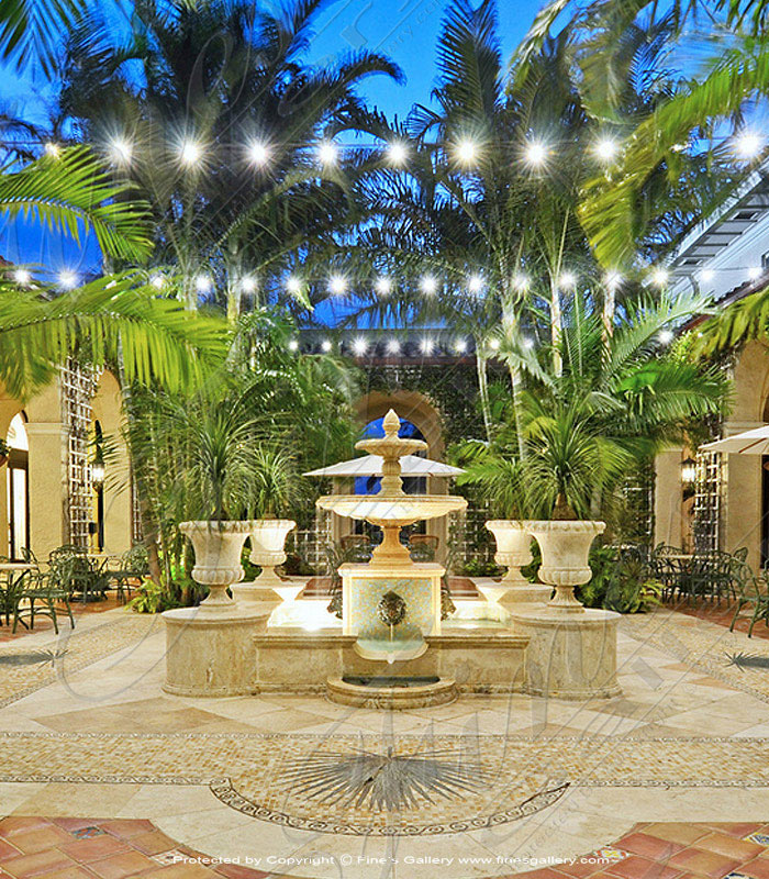 Marble Fountains  - Palm Beach Travertine Fountain With Planters - MF-1407