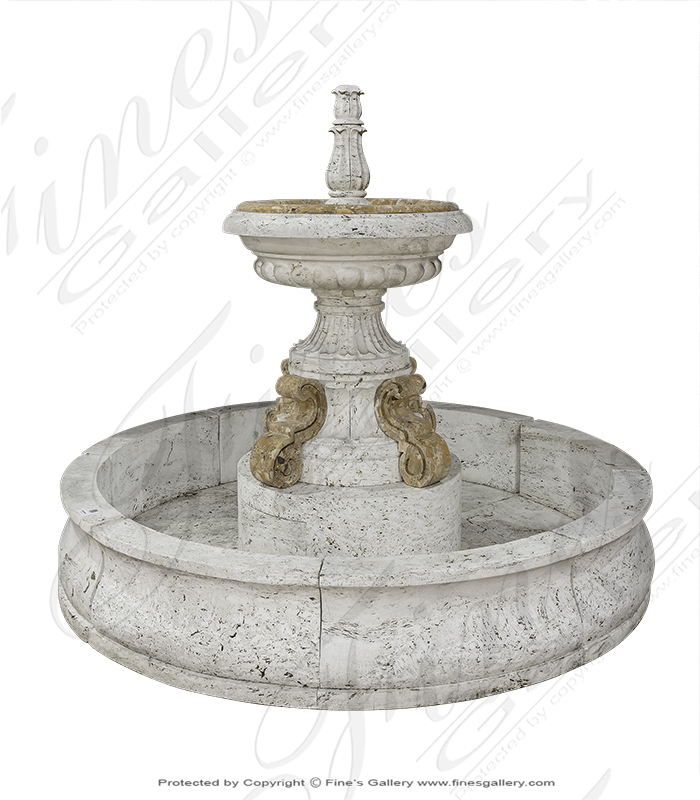 Italian Ivory Travertine Old World Fountain